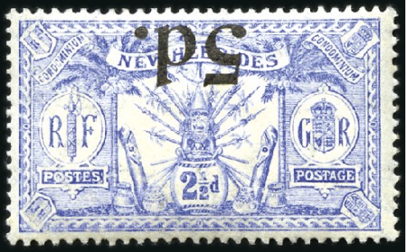 Stamp of New Hebrides 1924 5d on 2 1/2d with inverted surcharge, mint lh