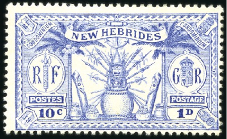 Stamp of New Hebrides 1925 British Dual Currency 5d, page showing imperf