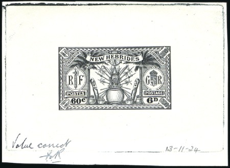 Stamp of New Hebrides 1925 British Dual Currency 6d, page showing plate