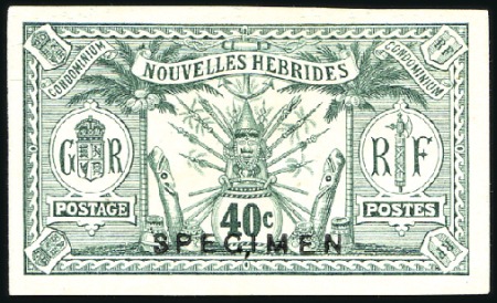 Stamp of New Hebrides 1911 French Currency Weapons & Idols 40c imperf. p