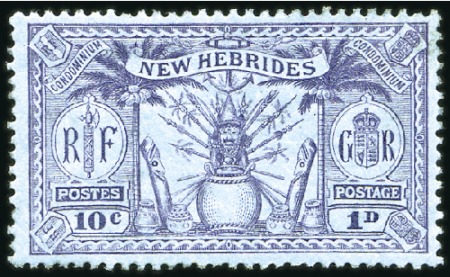 Stamp of New Hebrides 1925 British Dual Currency 1d colour trials on gum