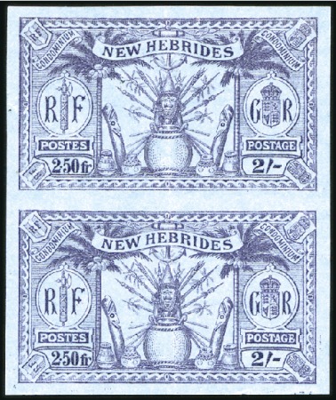 Stamp of New Hebrides 1925 Dual Currency imperf. plate proofs on waterma