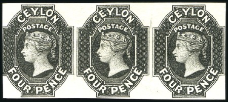 Stamp of Ceylon 1857-59 4d plate proof in black in horizontal stri