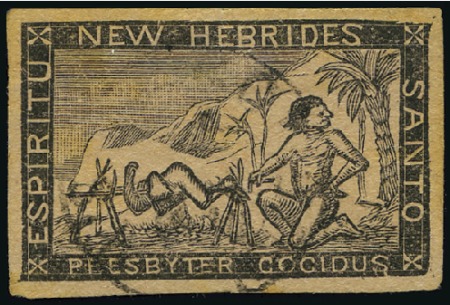 Stamp of New Hebrides The "Roasted Missionary" fantasy stamp by G. Colli