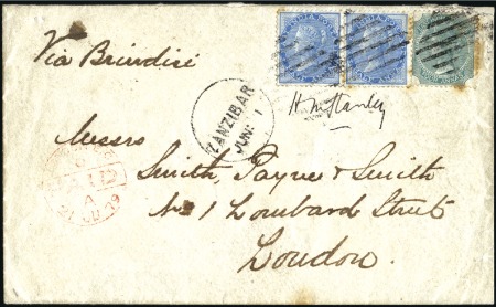 Stamp of Zanzibar » The Indian Post Office (1875-1895) SIGNED ENVELOPE FROM THE FAMED EXPLORER H. M. STAN