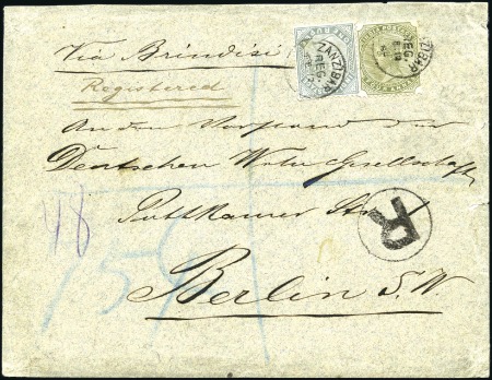 Stamp of Zanzibar » The Indian Post Office (1875-1895) 1889 (Feb 12) Envelope sent registered six times r