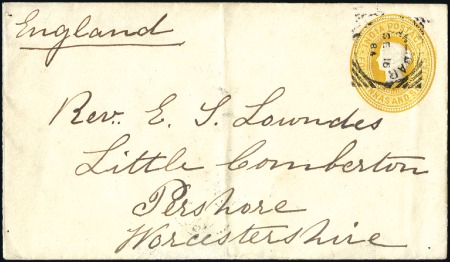 Stamp of Zanzibar » The Indian Post Office (1875-1895) 1884 (Sep 16) Indian 4 1/2a postal stationery enve