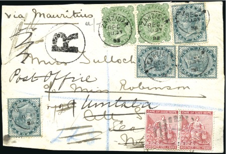 Stamp of Zanzibar » The Indian Post Office (1875-1895) 1893 (Jul 27) Front sent registered at double lett