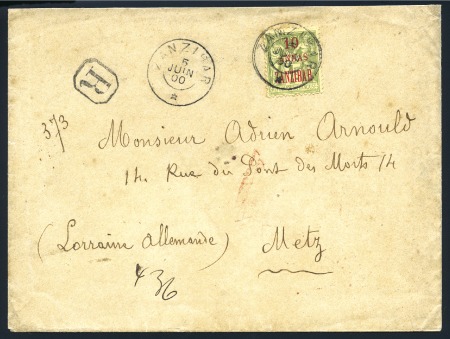Stamp of Zanzibar » The French Post Office (1889-1904) 1900 (Jun 5) Envelope sent registered at triple le