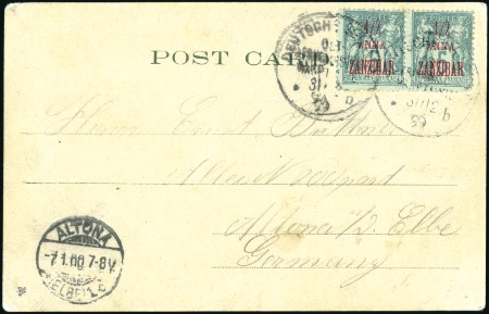 Stamp of Zanzibar » The French Post Office (1889-1904) 1899 (Dec 31) & 1902 (Oct 9), Two postcards, earli
