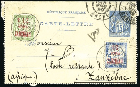 Stamp of Zanzibar » The French Post Office (1889-1904) POSTAGE DUES: 1899 (Mar 18) Incoming 15c lettercar
