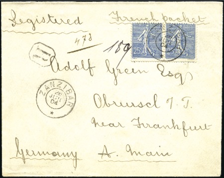 Stamp of Zanzibar » The French Post Office (1889-1904) 1904 (Jul 26) Envelope sent registered to Germany 