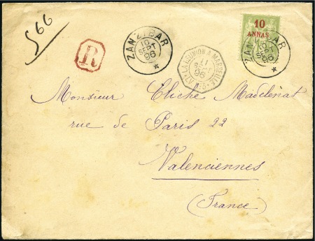 Stamp of Zanzibar » The French Post Office (1889-1904) 1896 (Sep 10) Envelope sent registered at triple l