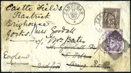 Stamp of Zanzibar » The French Post Office (1889-1904) 1890 (Jul 21) Envelope to England with French 25c 