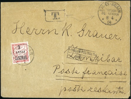 Stamp of Zanzibar » The French Post Office (1889-1904) POSTAGE DUES: 1904 (Apr) Incoming envelope from Da