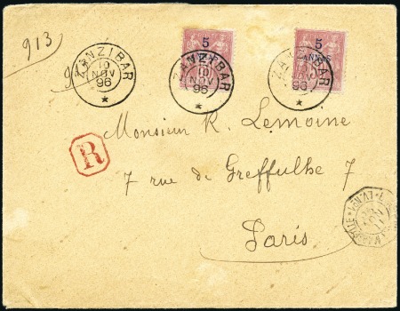Stamp of Zanzibar » The French Post Office (1889-1904) 1896 (Nov 10) Envelope sent registered to France w