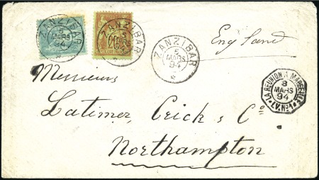 Stamp of Zanzibar » The French Post Office (1889-1904) 1894 (Mar 5) Envelope to England with French 1884-