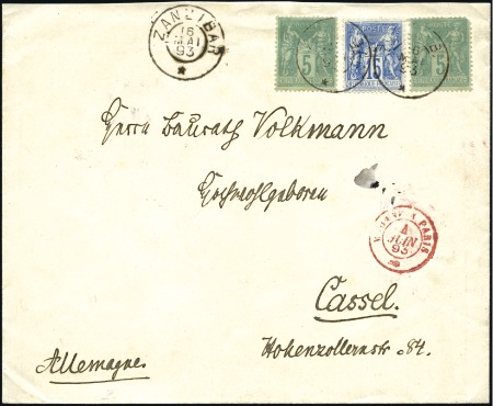 Stamp of Zanzibar » The French Post Office (1889-1904) 1893-99, Group of 4 covers/cards, incl. 1/2a on 5c
