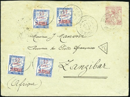 Stamp of Zanzibar » The French Post Office (1889-1904) POSTAGE DUES: 1898 (May 10) Incoming Monaco 15c po