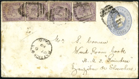 Stamp of Zanzibar » Anti-Slave Patrol (1864-1896) 1889 (May 6) Incoming Ceylon 5c postal stationery 