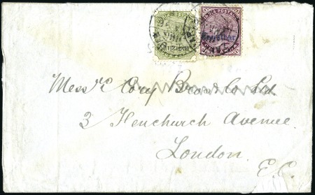 Stamp of Zanzibar » The Zanzibar Post Office (1895-1964) ONE OF ONLY 3 COVERS WITH 1A WITH BLUE "ZANZIBAR" 