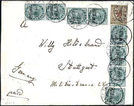 Stamp of Zanzibar » The Zanzibar Post Office (1895-1964) 1896 (Feb 28) Envelope to Germany bearing eight 18