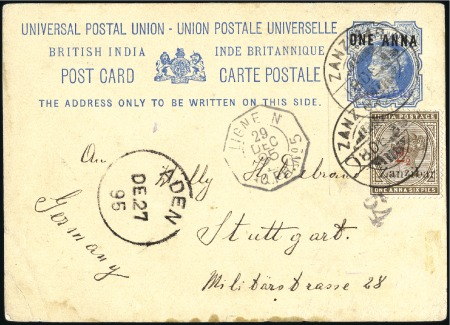 Stamp of Zanzibar » The Zanzibar Post Office (1895-1964) 1895 (Dec 18) India 1a on 1 1/2a postal stationery