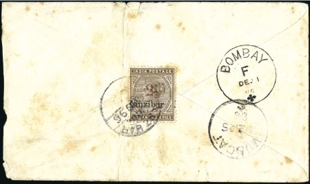 Stamp of Zanzibar » The Zanzibar Post Office (1895-1964) 1896 (Nov 26) Envelope to MUSCAT with 1895-98 2 1/