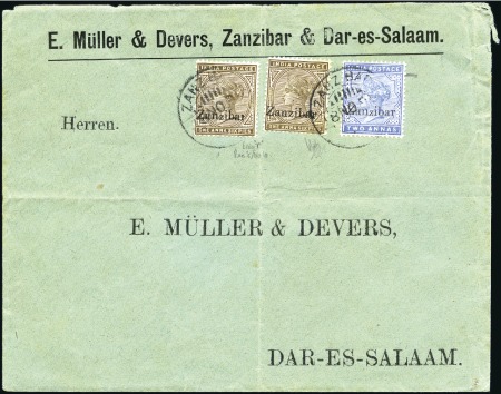 Stamp of Zanzibar » The Zanzibar Post Office (1895-1964) 1896 (Nov 18) Commercial envelope at double letter