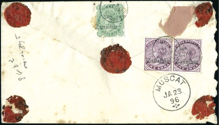 Stamp of Zanzibar » The Zanzibar Post Office (1895-1964) 1896 (Jan 2) Envelope sent registered at single le