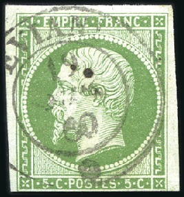 Stamp of France 1860 Càd SARDES sur Empire ND : 5c vert et 40c ora