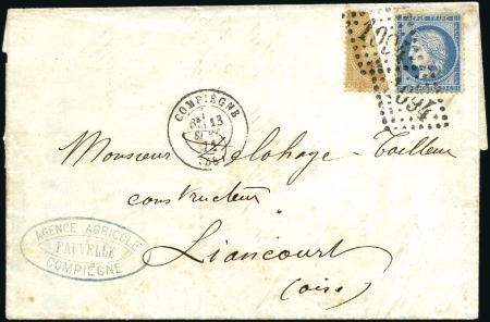 Stamp of France 1871 10c Lauré coupé sur lettre avec 20c Siège obl