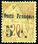 Stamp of Colonies françaises » Congo 1891-92, Neuf timbres : n°1, le rare n°3 neuf sign