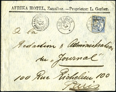 Stamp of Zanzibar » The French Post Office (1889-1904) 1904 (May 23) Printed envelope from Afrika Hotel t