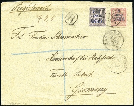 Stamp of Zanzibar » The French Post Office (1889-1904) 1899 (Aug 27) Envelope sent registered double lett