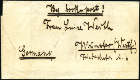Stamp of Zanzibar » The Zanzibar Post Office (1895-1964) 1896 (Oct 26) Home-made wrapper at double book pos