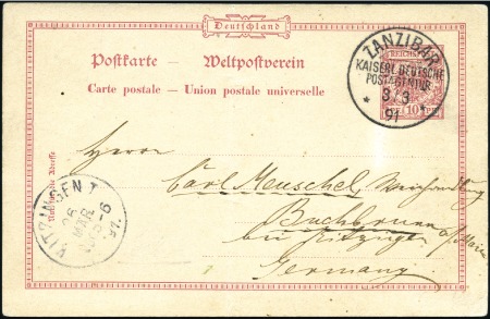 Stamp of Zanzibar » The German Post Office (1890-1891) 1891 (Mar 3) German 10pf postal stationery card to