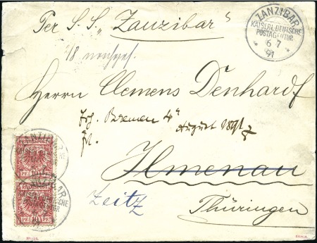Stamp of Zanzibar » The German Post Office (1890-1891) 1891 (Jul 6) Envelope at single letter rate to Ger