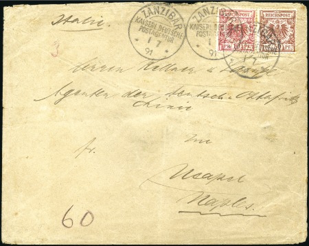 Stamp of Zanzibar » The German Post Office (1890-1891) 1891 (Jul 1) Envelope at registered triple-letter 