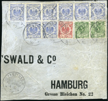 Stamp of Zanzibar » The German Post Office (1890-1891) 1890 (Oct 4) Large piece/front to Germany at nine-