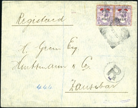 Stamp of Zanzibar » The Zanzibar Post Office (1895-1964) 1904 (Jun 13) Envelope at registered triple letter