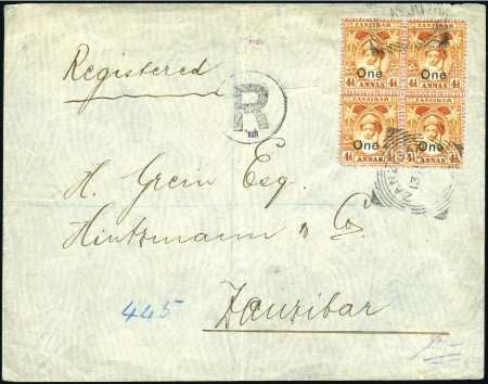 Stamp of Zanzibar » The Zanzibar Post Office (1895-1964) 1904 (Jun 13) Envelope at registered triple letter