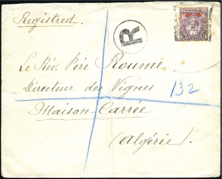 Stamp of Zanzibar » The Zanzibar Post Office (1895-1964) 1903 (Nov) Envelope sent registered to Algeria wit