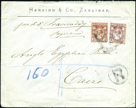 Stamp of Zanzibar » The Zanzibar Post Office (1895-1964) 1899 (Aug 29) Commercial envelope at registered tr