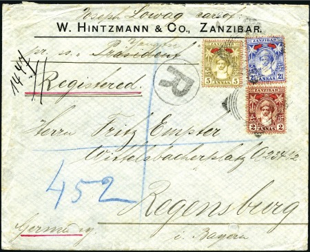 Stamp of Zanzibar » The Zanzibar Post Office (1895-1964) 1903 (Sep 26) Commercial envelope at registered tr