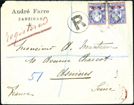 Stamp of Zanzibar » The Zanzibar Post Office (1895-1964) 1902 (May 16) Commerical envelope sent registered 