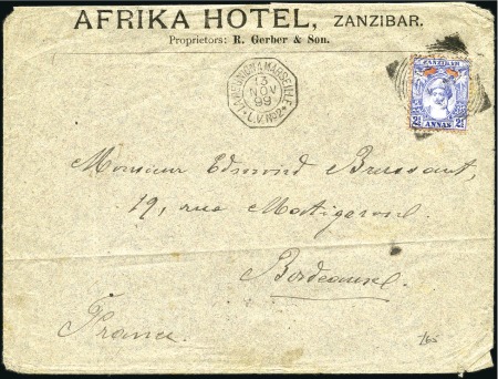 Stamp of Zanzibar » The Zanzibar Post Office (1895-1964) 1899 (Nov) Afrika Hotel advertising envelope with 