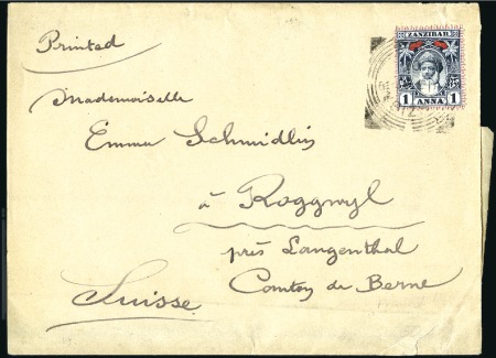 Stamp of Zanzibar » The Zanzibar Post Office (1895-1964) 1901 (Apr 21) Home-made wrapper to Switzerland wit