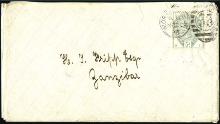 Stamp of Zanzibar » Destination Mail GREAT BRITAIN: 1885 (Nov 20) Incoming envelope fro