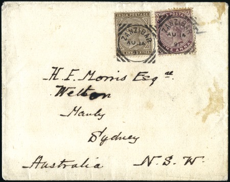 Stamp of Zanzibar » Destination Mail AUSTRALIA: 1891 (Aug 14) Envelope from HMS "Racoon